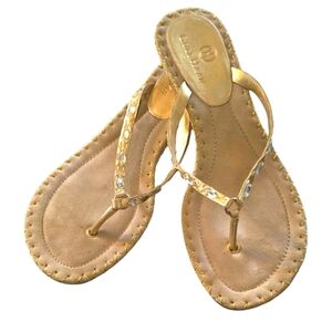COLE HAAN Gold Leather Sandals With Rhinestones Size 6